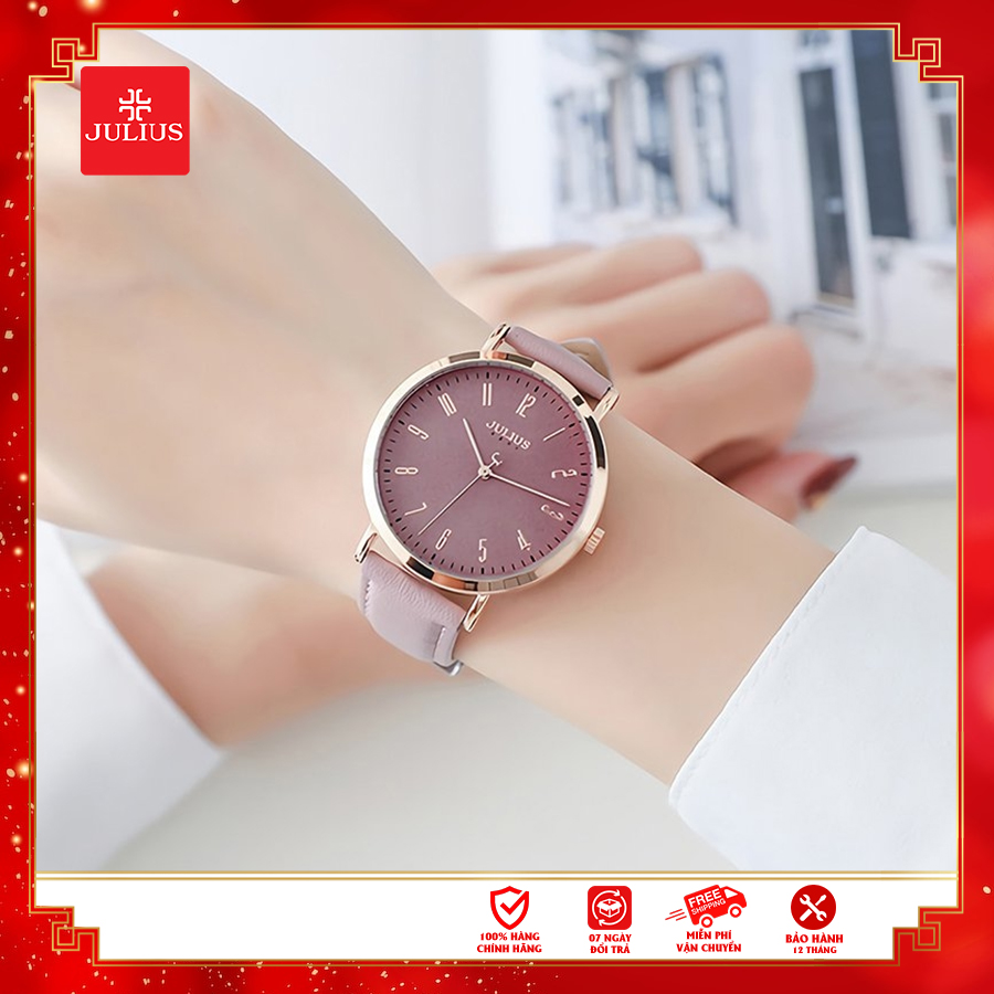Đồng hồ nữ Julius Hàn Quốc JA-1017D dây da (Hồng)