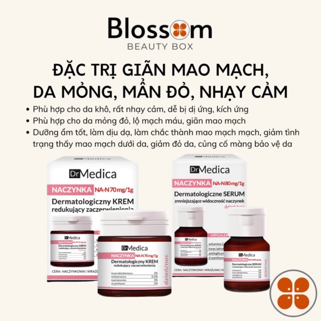 Kem dưỡng & Serum dãn mao mạch, ửng đỏ Dr Medica Reducing Skin Redness capillaries