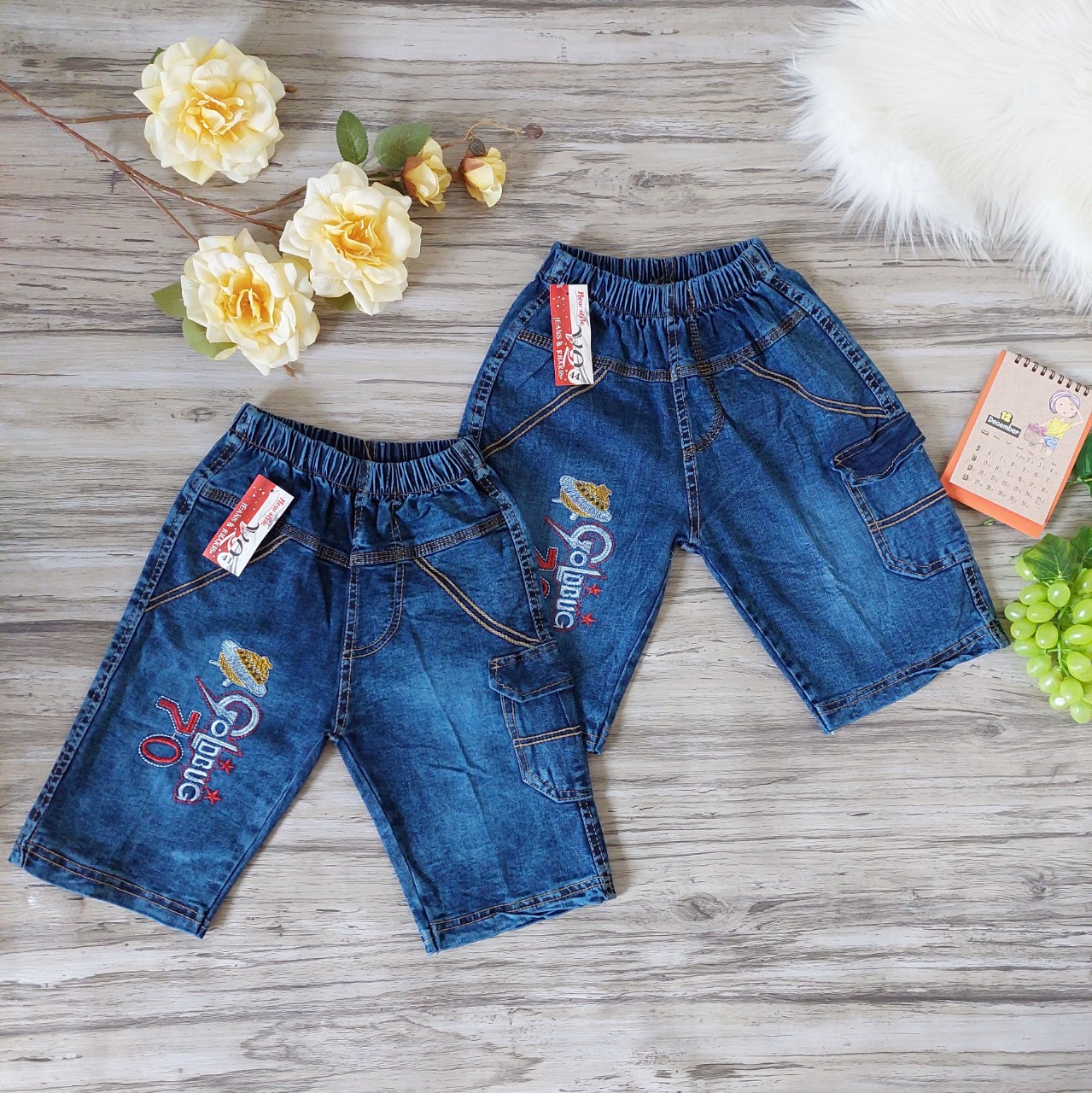 Quần Short Jean bé trai, quần bò cho bé trai, quần ngố bé trai mặc Tết 16-18kg