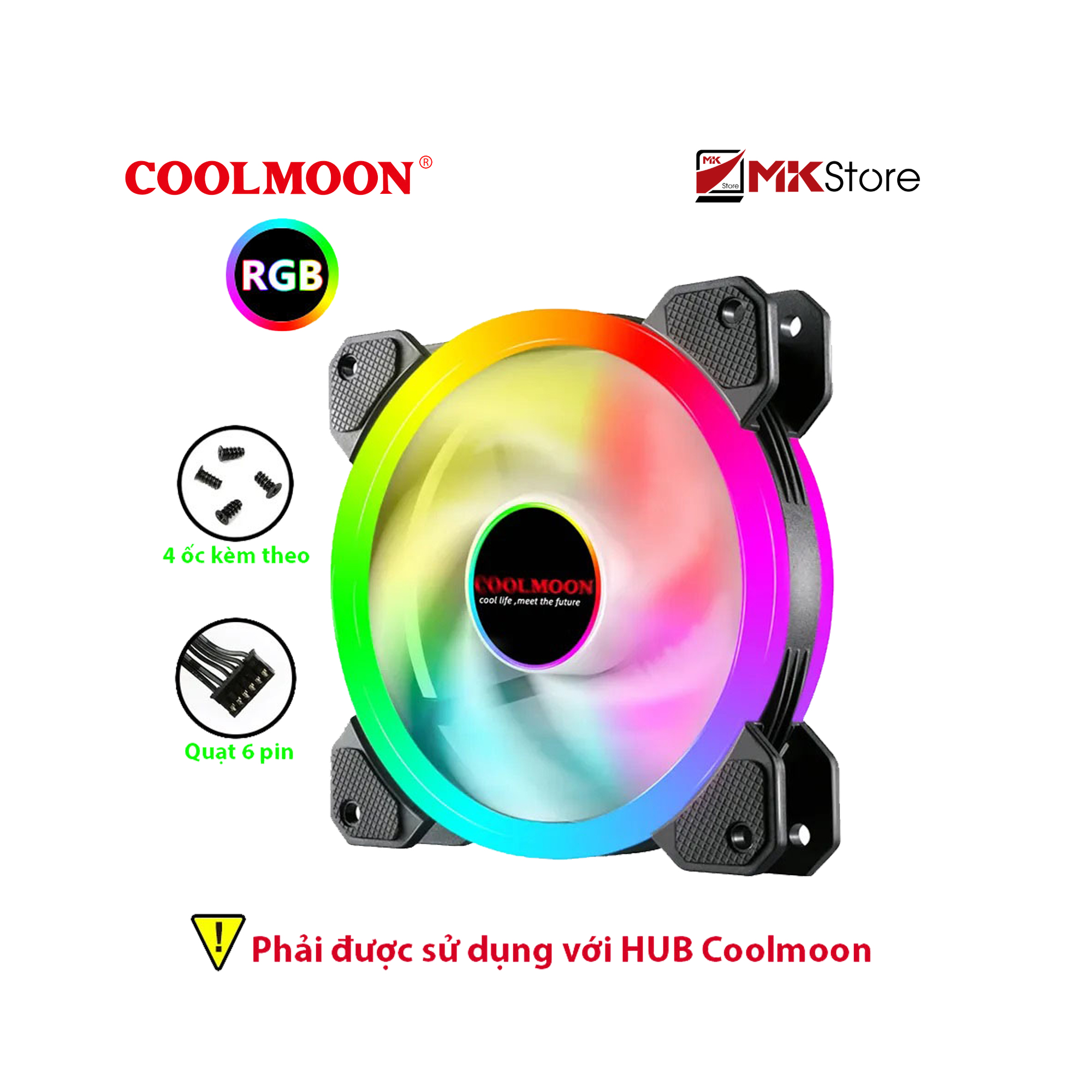 Quạt tản nhiệt Fan Coolmoon Sunshine v2 6 pin RGB MKStore