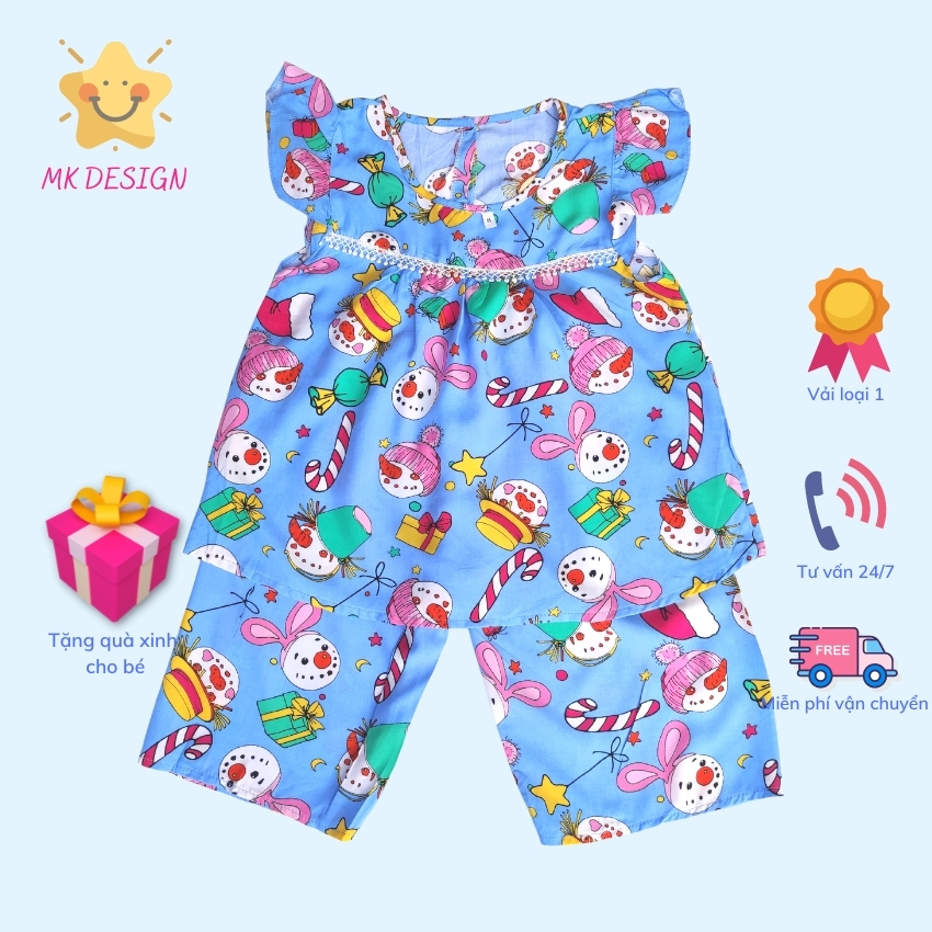 COMBO 2 Bộ quần áo Tole lanh cho bé gái MK Design Quần lửng, tay cánh tiên, Đủ Size 4-16 cho bé 12-44kg, Chất vải tolel lanh loại 1 mềm, mịn, mát, họa tiết dễ thương, Hàng Việt Nam, tặng kèm quà xinh cho bé