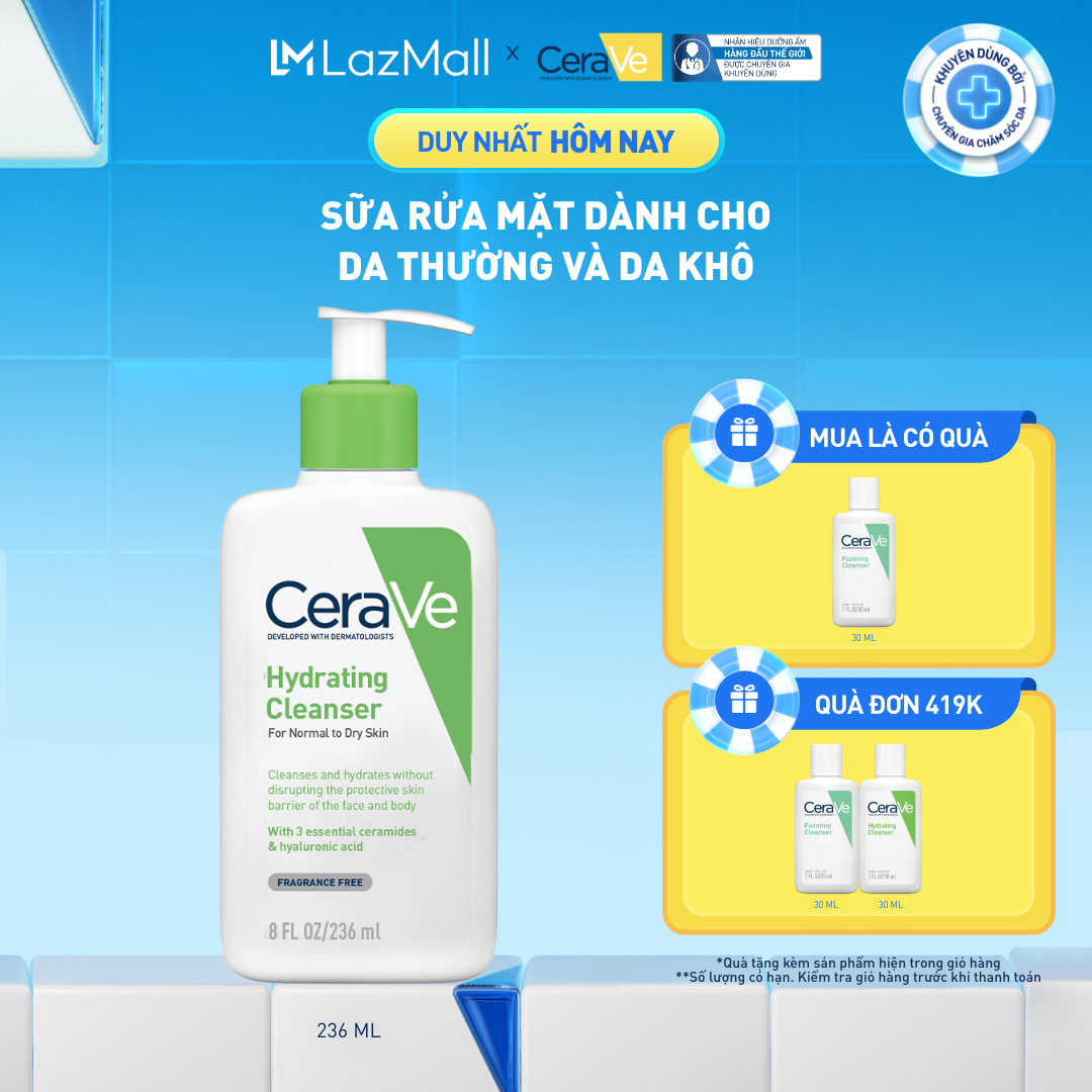 Sữa rửa mặt giúp làm sạch sâu dành cho da thường và da khô Cerave Hydrating Cleanser 236ML