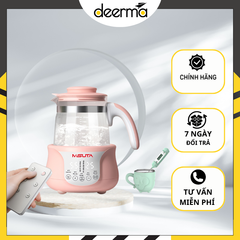 Máy đun và hâm nước pha sữa điện tử MISUTA MDT19001, giúp mẹ luôn có nước ấm thích hợp pha sữa cho bé ngay cả khi phải thức dậy lúc nửa đêm, có thể chịu được nhiệt độ cao, giữ ấm liên tục 24h