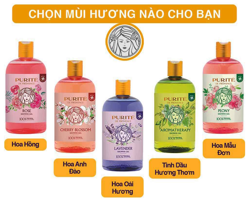 Sữa Tắm Purite hương nước hoa Anh Đào, Hoa Hồng 850ml