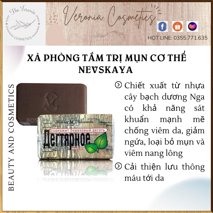 Xà phòng tắm Nevskaya chiết xuất nhựa bạch dương Nga giảm mụn lưng và mụn cơ thể