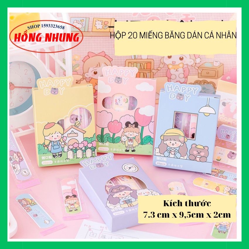 Hộp 20 miếng băng keo cá nhân, băng dán vết thương, mẫu hoạt hình cute.