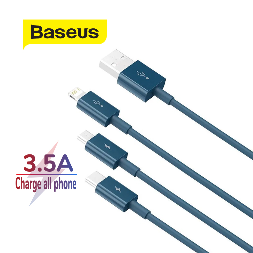 Cáp sạc 3 in 1 Baseus Superior Series ( Type-C+ Micro+ Lightning ) hỗ trợ sạc nhanh 3.5A và truyền dữ liệu dài 1.5m