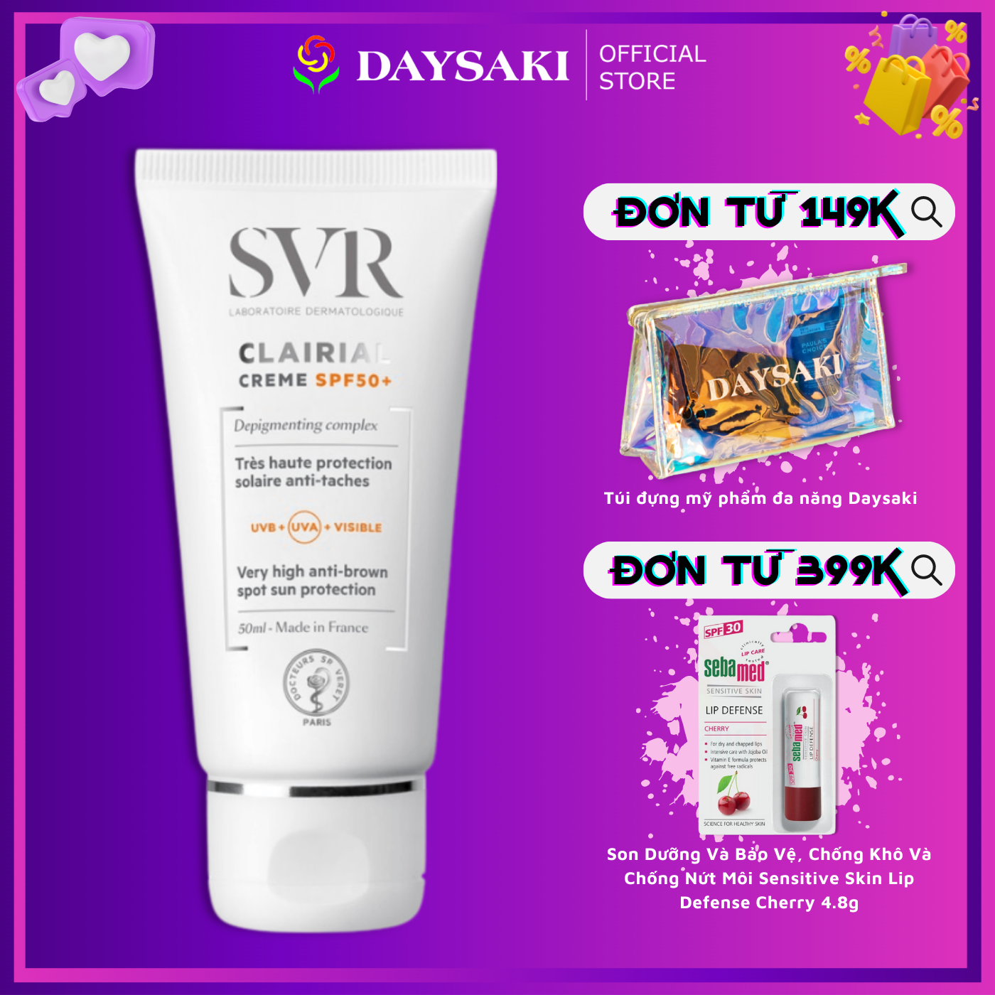 Svr kem làm mờ vết nám và chống nắng clairial crème spf50+ 50ml