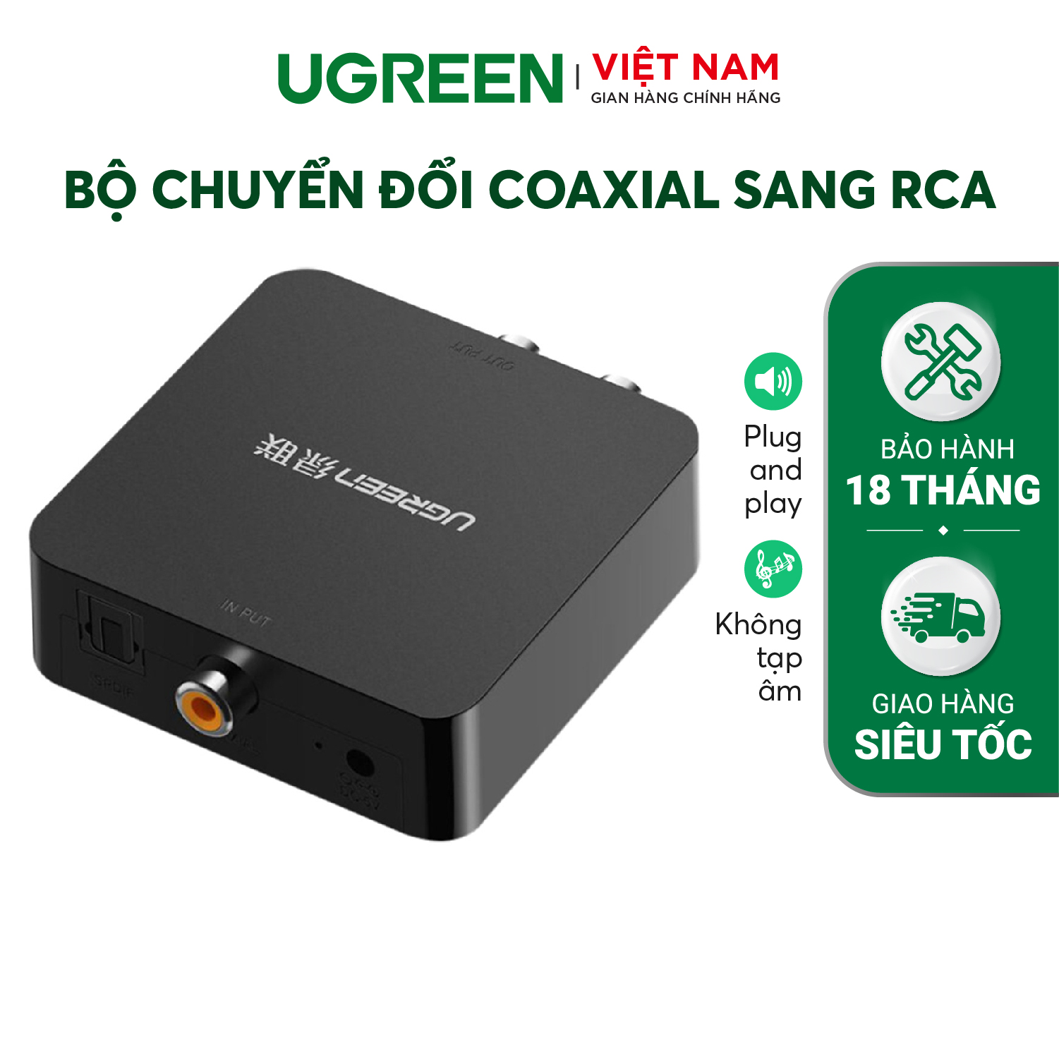 Bộ chuyển đổi âm thanh từ cổng quang (Coaxial) sang chuẩn RCA cao cấp chính hãng UGREEN 30910 30908 30523 - Hãng phân phối chính thức