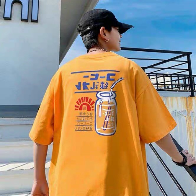 Aó thun tay lỡ unisex in hình ly nước giả nhiệt cơn khát nắng nóng frisize từ 40-70kg