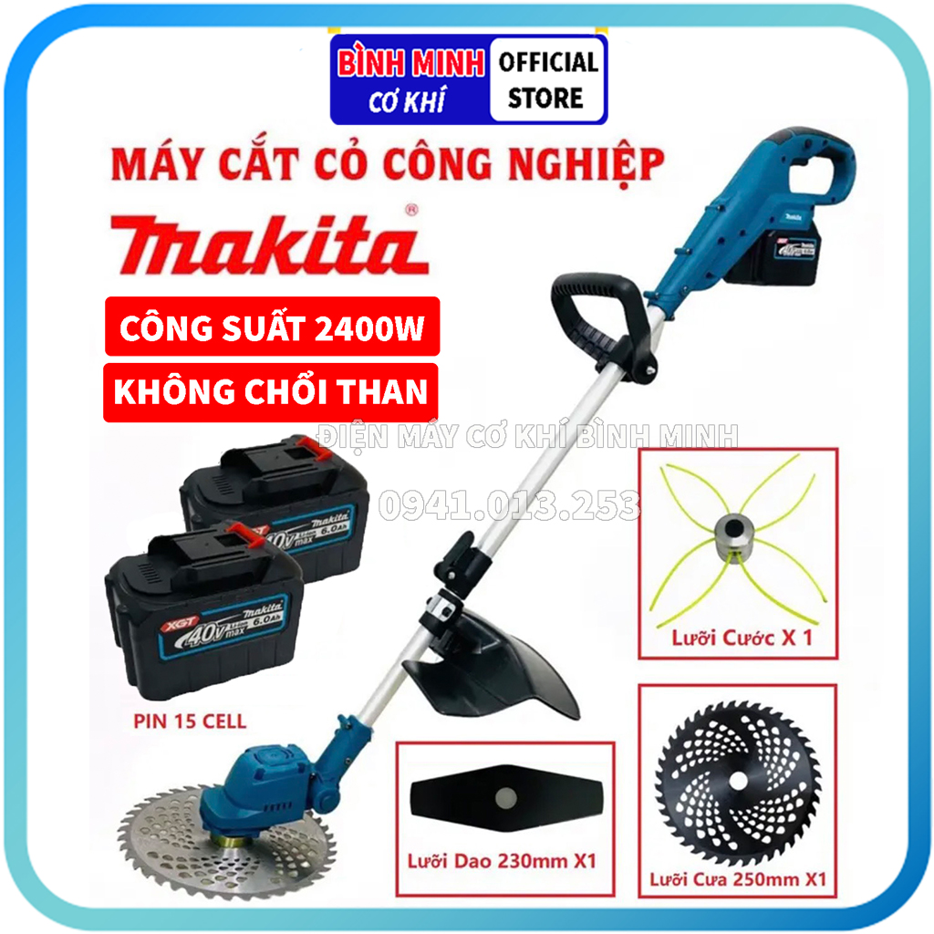 Máy cắt cỏ dùng pin MAKITA 40V KHÔNG CHỔI THAN máy cắt cỏ công nghiệp cầm tay có lưỡi cước model 2023 bảo hành 12 tháng