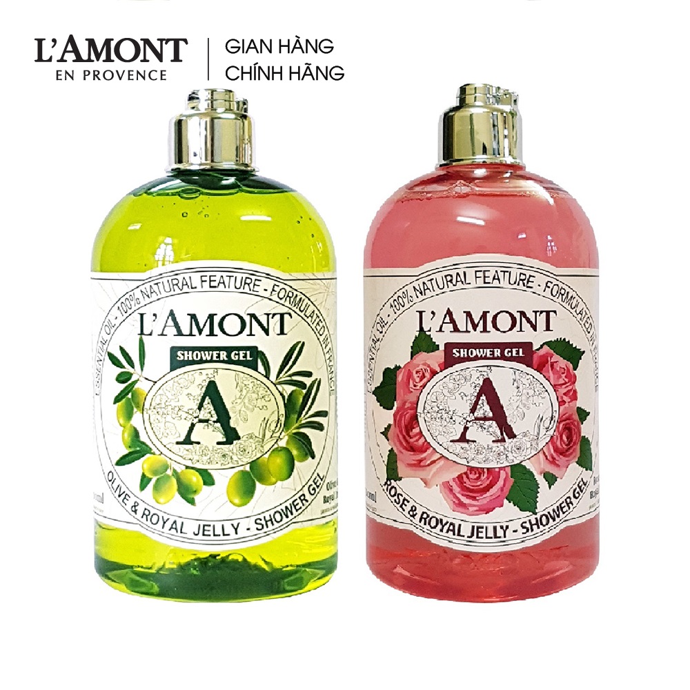 Combo Sữa tắm L'Amont En Provence Olive hương ô liu 500ml và Sữa tắm Rose L'Amont En Provence hương hoa hồng 500ml