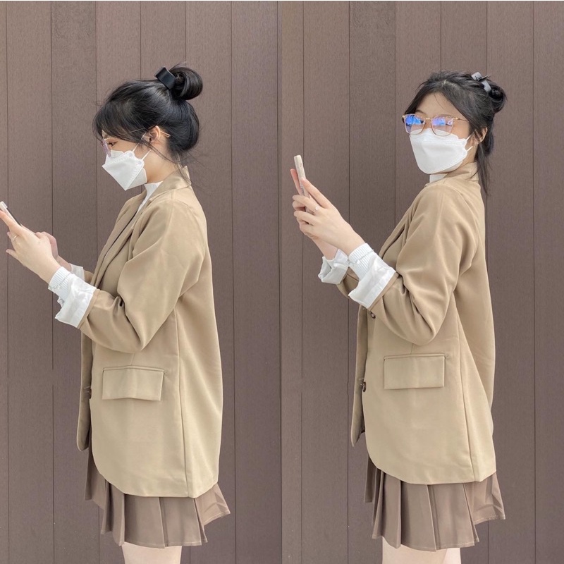 Áo blazer nâu tây hàn quốc 2 lớp