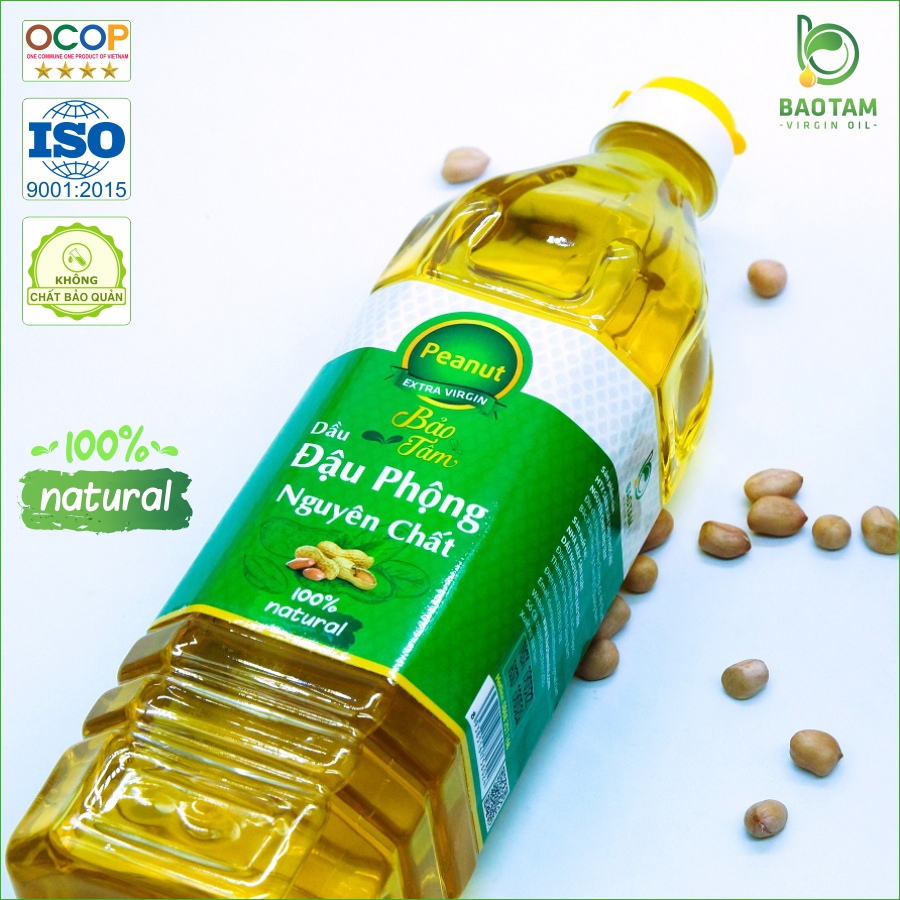 Dầu Phộng Nguyên Chất Bảo Tâm (Dầu Đậu Phộng, Dầu Lạc) – Từ Hạt Đậu Phộng Sẻ Tự nhiên, Hương vị tuyệt vời - Hàng Chính Hãng – 1 L
