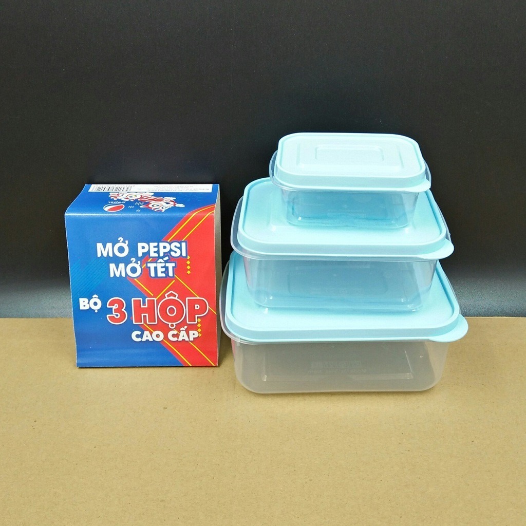 Bộ 3 hộp nhựa đại đồng tiến 3 size, hàng km pepsi, hộp thực phẩm, chia thức ăn, trữ đông