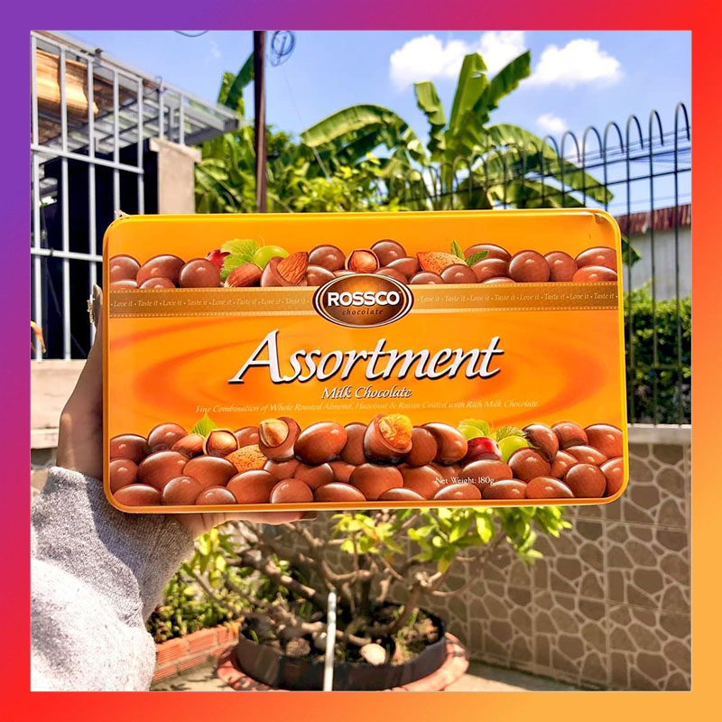 Socola Sữa Rossco Almond - Hộp Thiếc 180g - Ăn Vặt Bao Mê, Quà Tết Hết Ý - Trái Cây Sấy Nhi Nhi Store