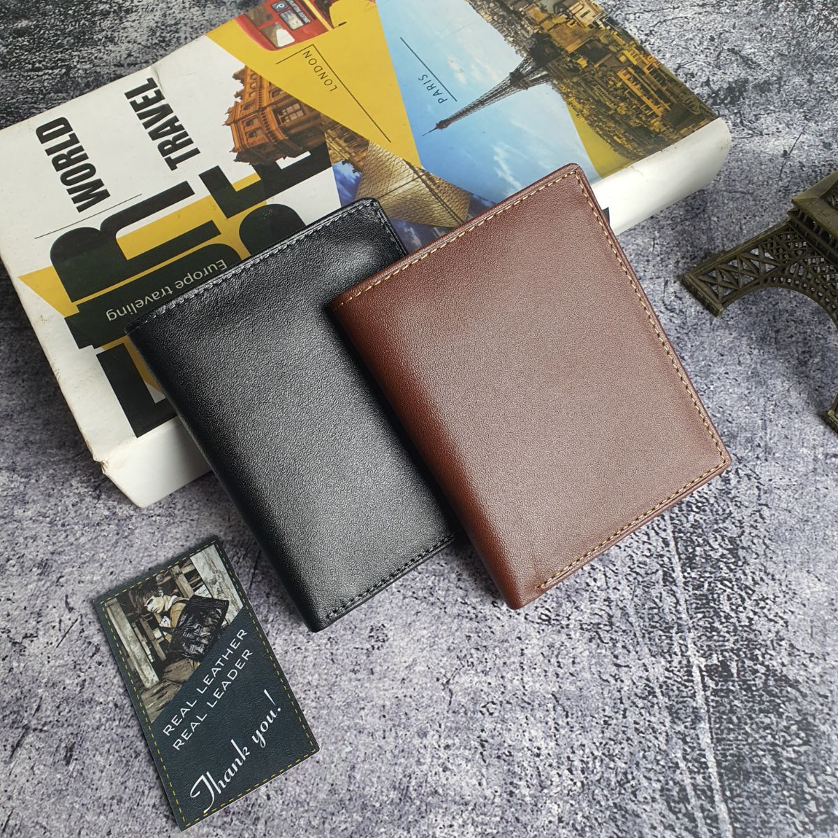 [Da thật] Ví đứng nam da bò thật cao cấp WS235LEA (Nâu/Đen) - 100% da thật, BH 3 năm