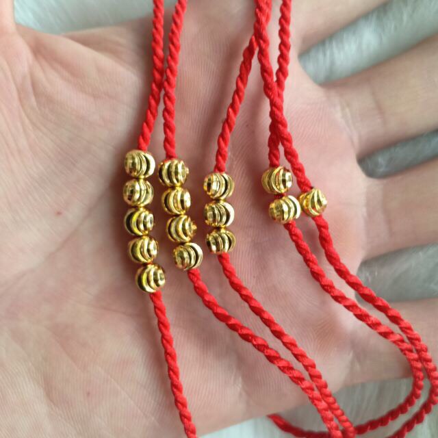 Vòng tay dây đỏ may mắn đính hạt vàng V26, Vòng tay phong thủy, Vòng tay handmade