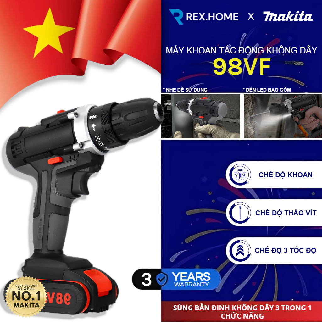  Makita Máy Khoan Pin Cầm Tay 98VF Máy Khoan Búa Máy Khoan Vít Tác Động Máy Khoan Cầm Tay 