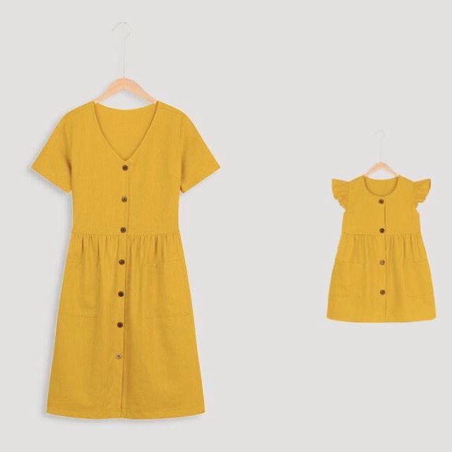 Đầm Đôi Cho Mẹ Và Bé - Thiết Kế Tay Cánh Tiên Siêu Đẹp - SB04 - Vàng ( Bé Từ 1 Tháng - 6 Tuổi ) - Hiển Thị Giá 1 Đầm.
