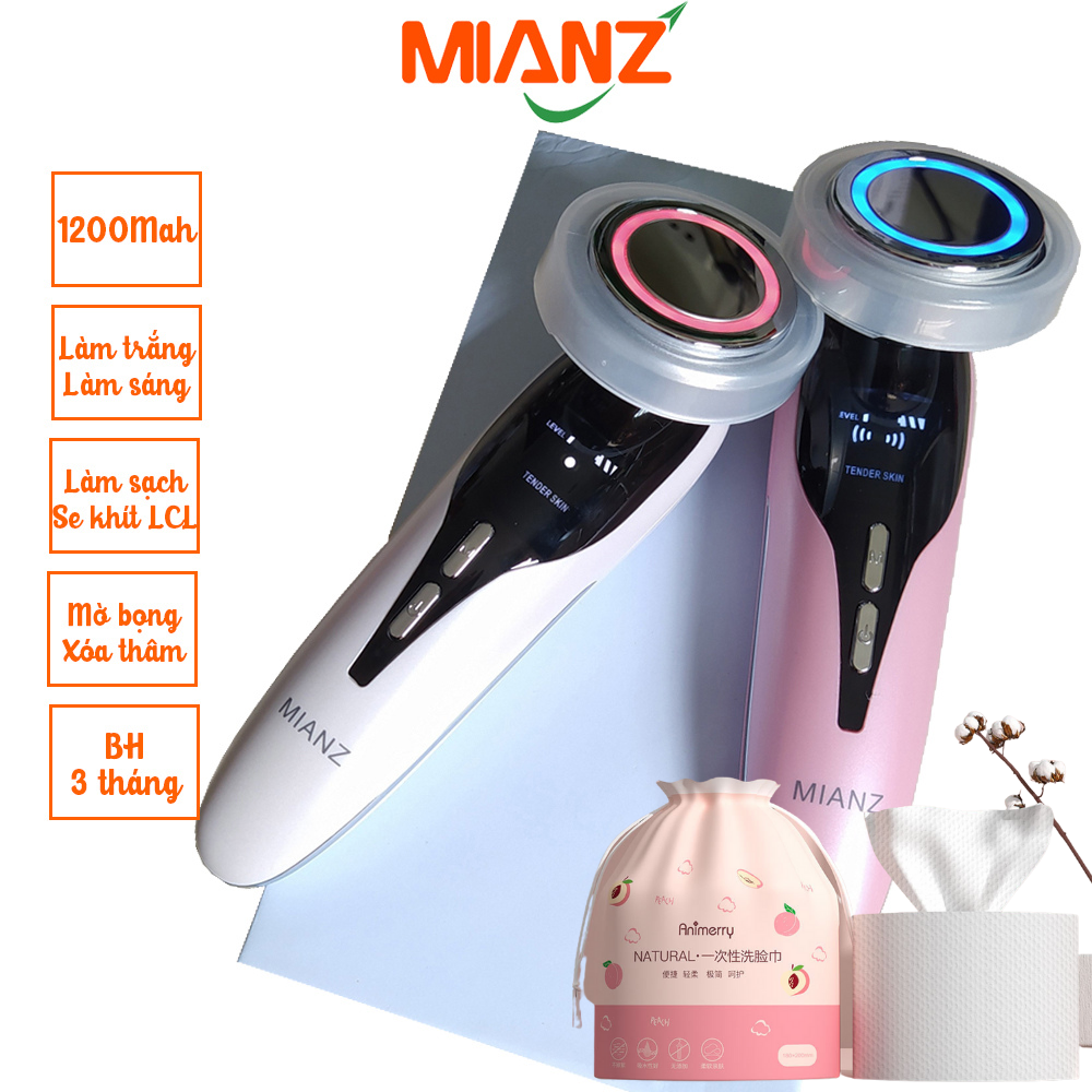Combo máy matxa mặt cầm tay nâng cơ đẩy tinh chất MIANZ kèm khăn giấy khô tẩy trang đa năng, massage mặt trẻ hóa, làm sáng da tự nhiên, trẻ hóa làn da, pin sạc 12000Mah MIANZ GROUP