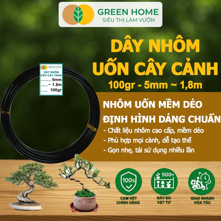 Dây Nhôm Uốn Cây Cảnh Bonsai GreenHome, Cuộn 100Gr, Mềm Dẻo Dễ Uốn, Đủ Loại Kích Thước