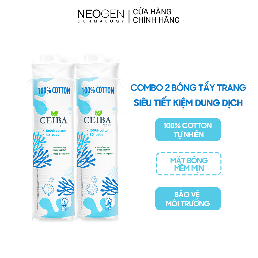 Combo 2 Bông Tẩy Trang Siêu Tiết Kiệm Dung Dịch Ceiba Cotton 80 Miếng x2