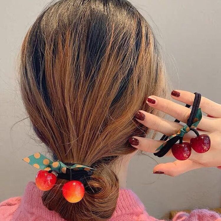Sét 2 dây buộc tóc cherry phong cách hàn quốc dễ thương hot trend pktl0074