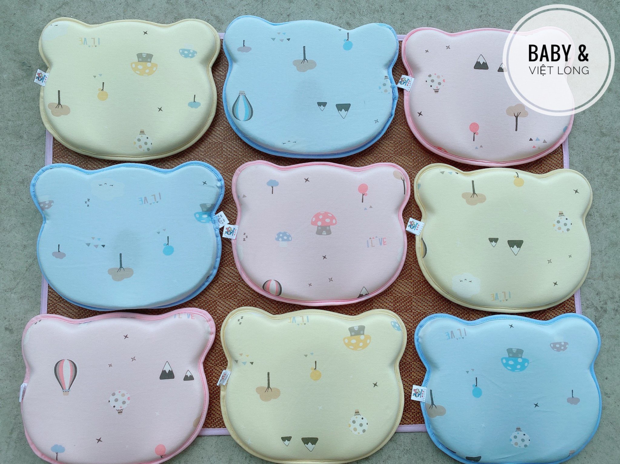 Gối cao su non cao cấp cho bé sơ sinh, chống bẹt đầu, hình gấu