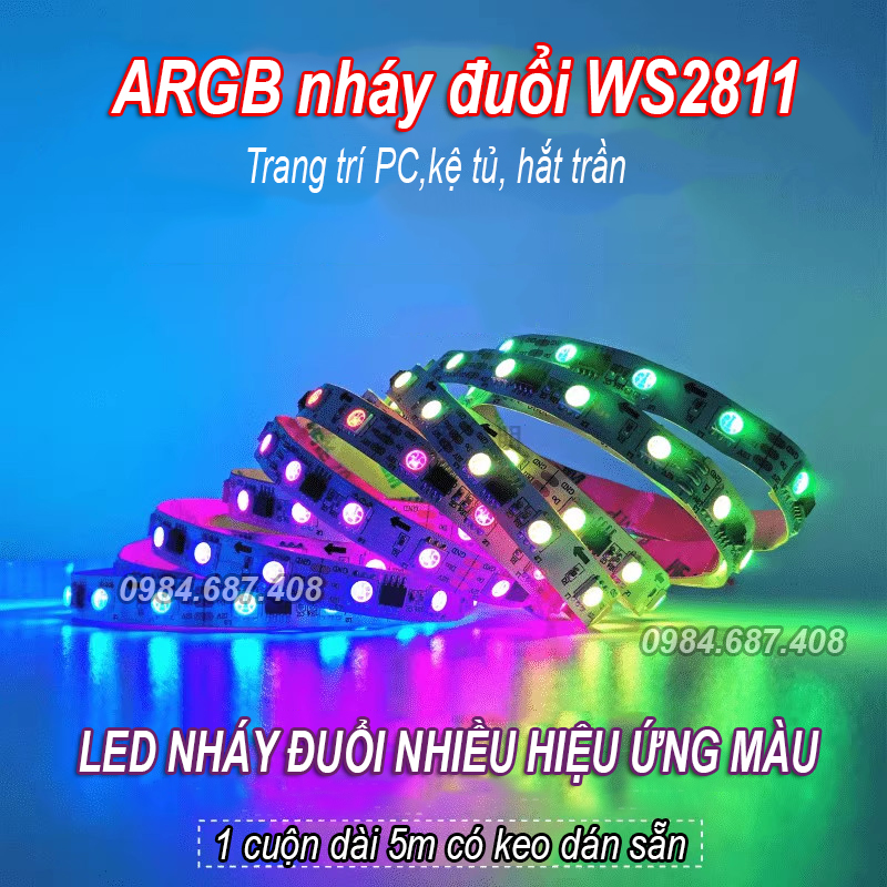 Bộ đèn led dây dán hiệu ứng đám mây nháy đuổi nhiều màu hiệu ứng đẹp mắt Đèn led dây dán ws2811 cao cấp điều chỉnh qua điện thoại