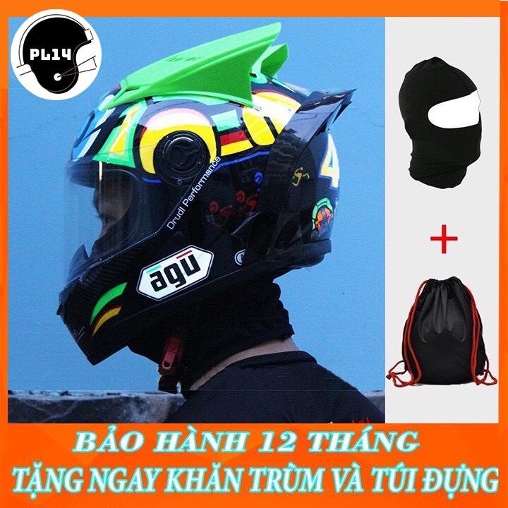 Mũ bảo hiểm agu tem rùa combo đuôi gió + sừng + túi đựng + khăn ninja