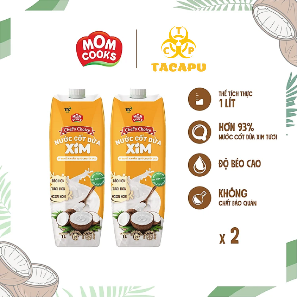 Combo 2 hộp nước cốt dừa nguyên chất 100% hộp 1000ml thương hiệu mom cooks - tacapu