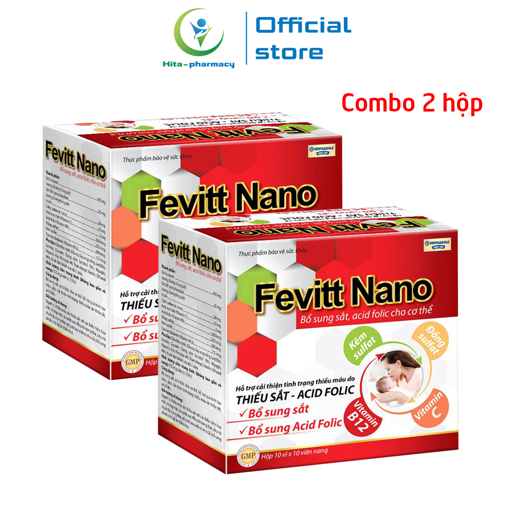 Combo 2 hộp bổ máu Fevitt Nano bổ sung Sắt, Acid Folic cho người thiếu máu