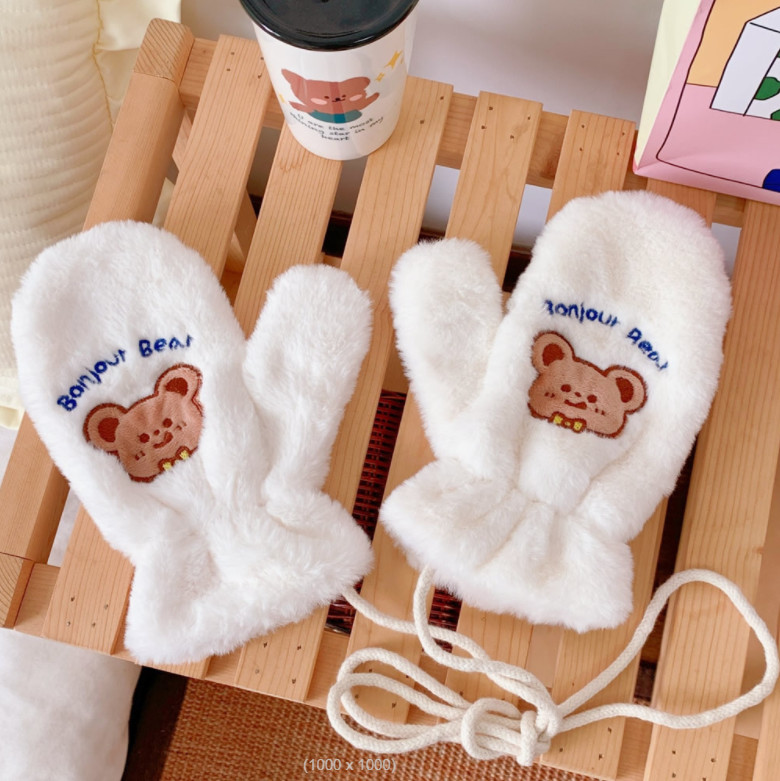 Bao tay nữ xinh xắn bằng nhung lông dày giữ ấm đi xe siêu tốt hình gấu thỏ dễ thương - 4