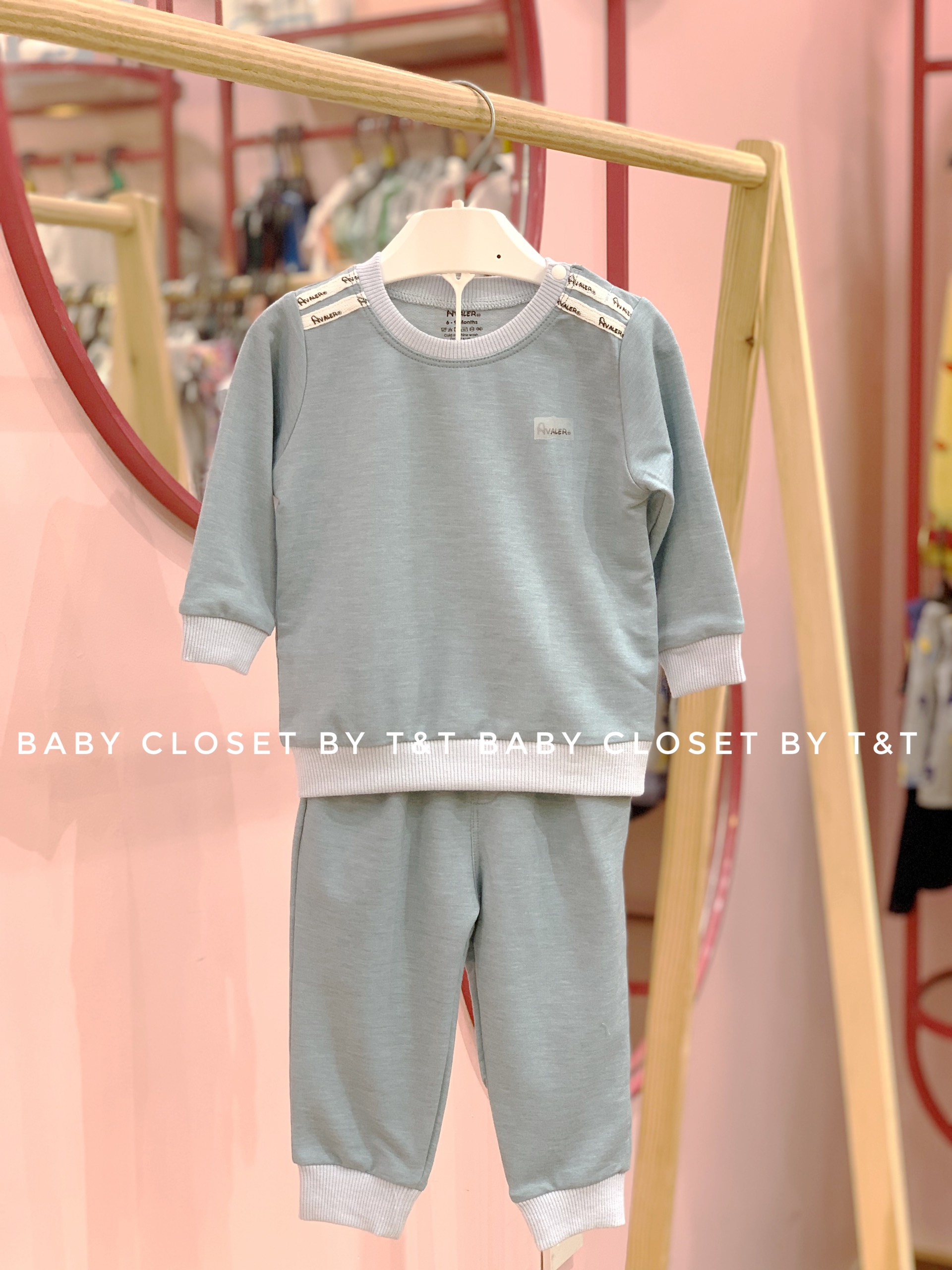CHÍNH HÃNGBộ quần áo trẻ em dài tay họa tiết chữ cài vai cotton thu đông