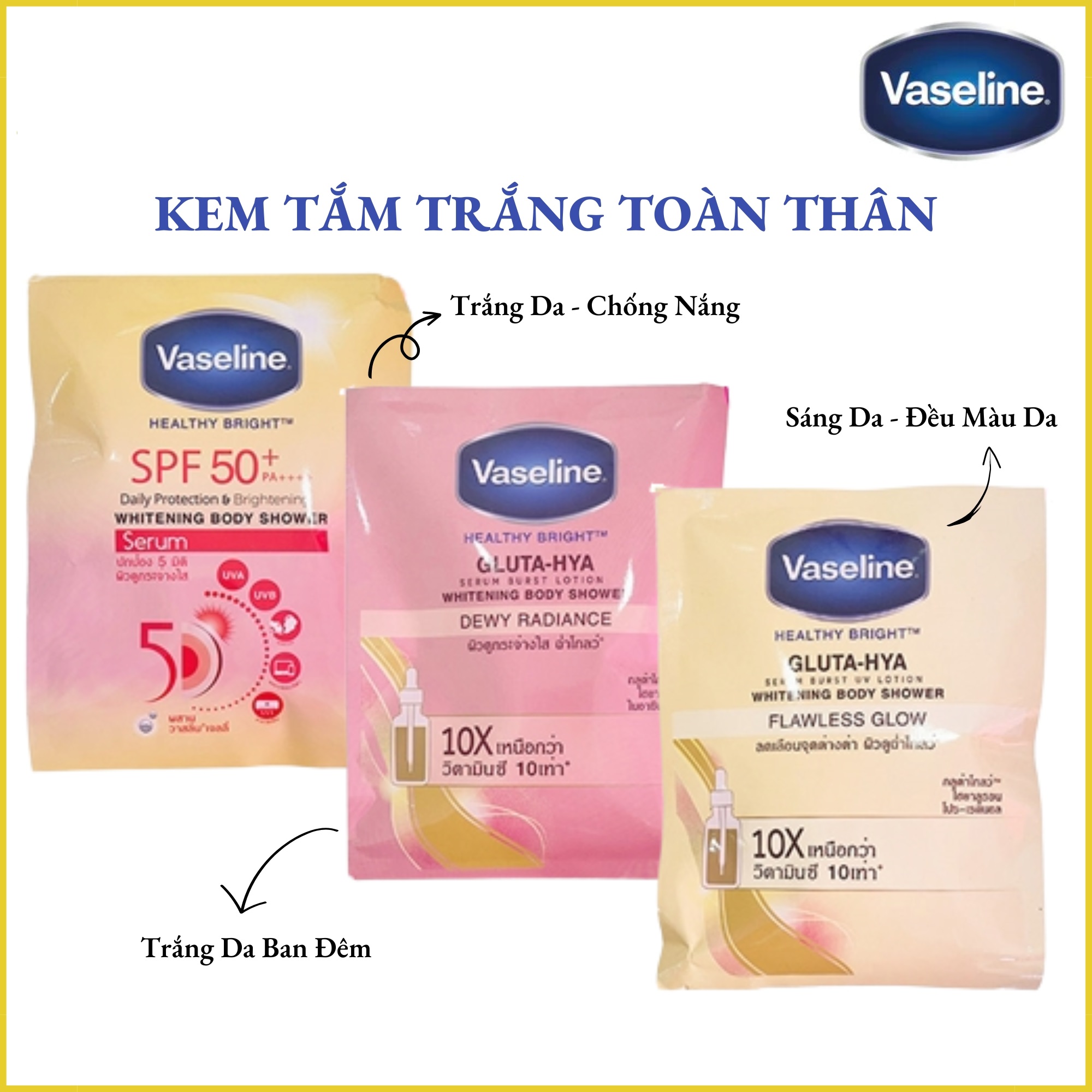 Kem Tắm Trắng Toàn Thân Vaseline Thái Lan Chính Hãng Dưỡng Trắng Chống Nắng Đều Màu Da