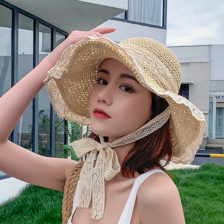 Mũ cói nữ đi biển vành rộng nón thời trang cao cấp có dây buộc đội chụp ảnh đẹp lung linh