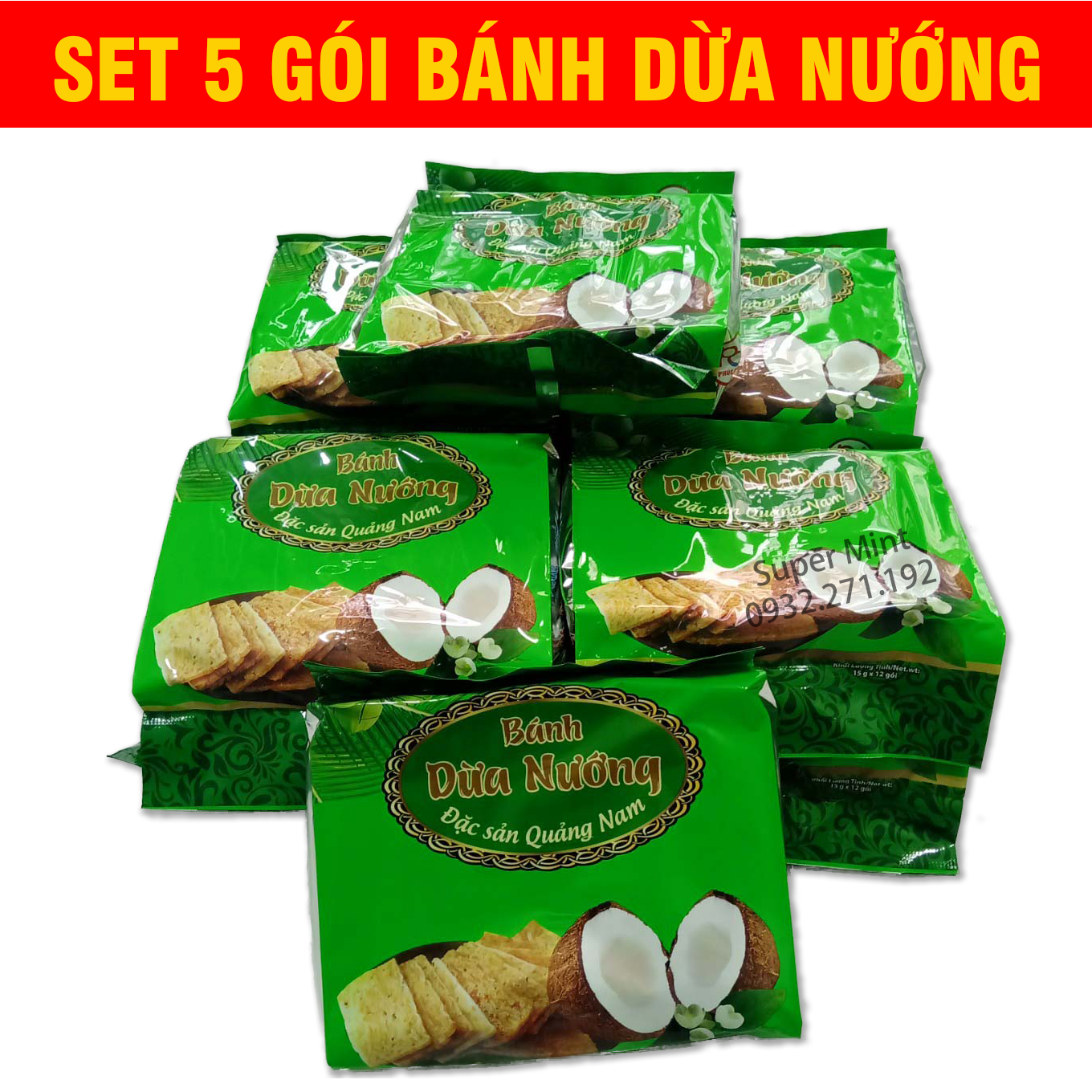 Set 5 gói bánh dừa nướng - Đặc sản Quảng Nam - bánh kẹo tết Super Mint  Bánh kẹo ăn vặt Tết - Quà biếu-quà quê-quà tặng, bánh kẹo vặt