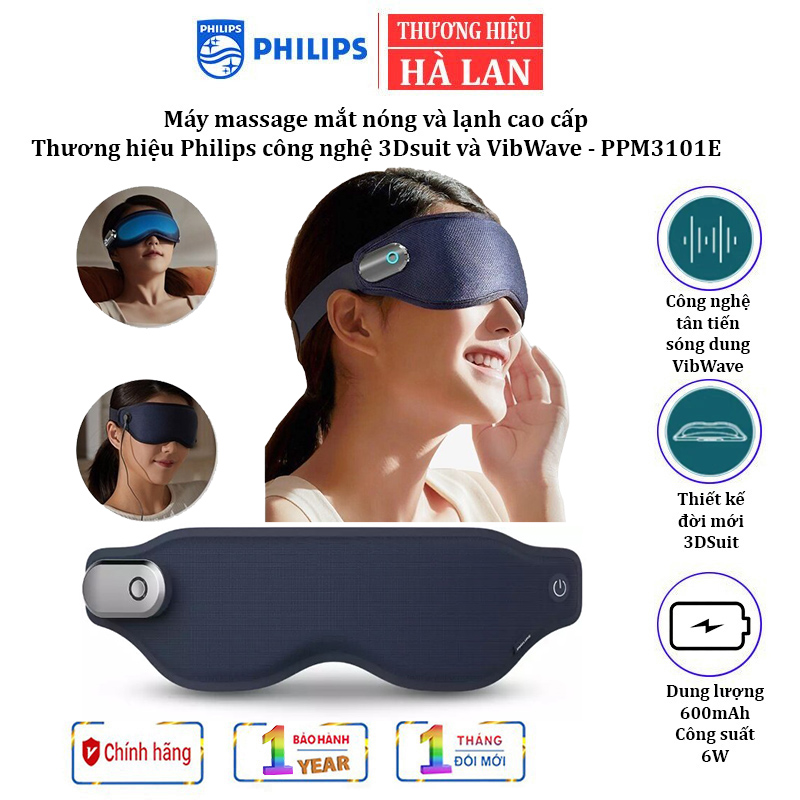 [BẢO HÀNH 1 NĂM] Máy massage mắt nóng và lạnh công nghệ 3Dsuit và VibWave. Thương hiệu Philips Hà Lan cao cấp PPM3101E