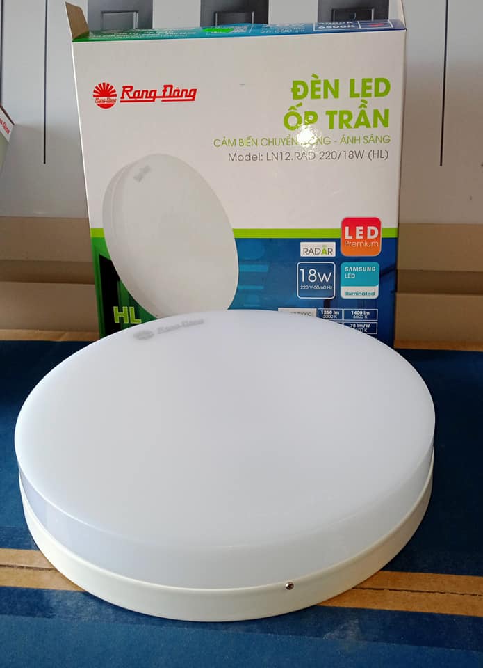 Đèn led ốp trần tròn cảm biến ln12.rad 220/18w trắng rạng đông