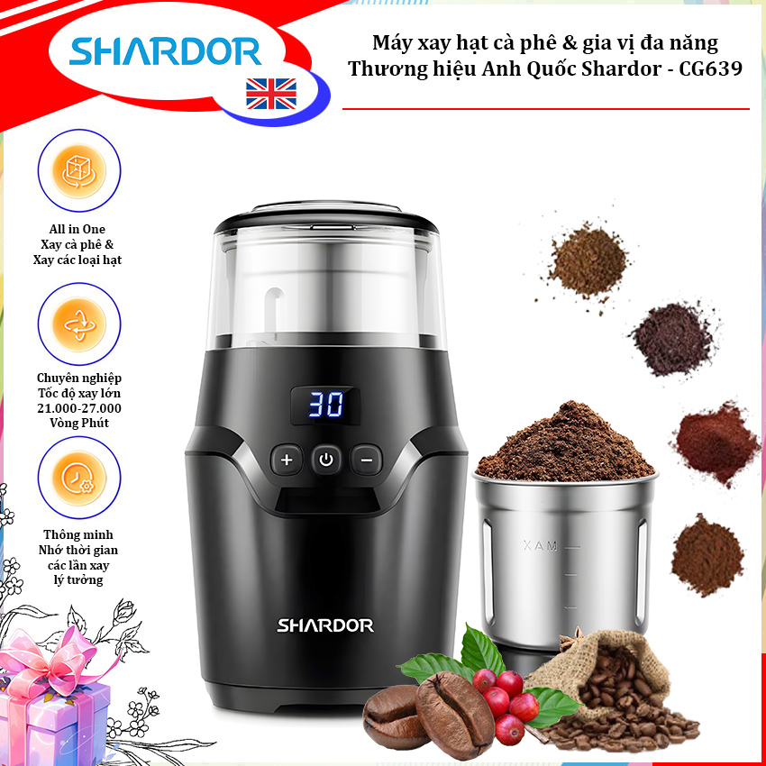 Máy xay hạt cà phê và gia vị đa năng, thương hiệu Anh Quốc cao cấp Shardor - CG639