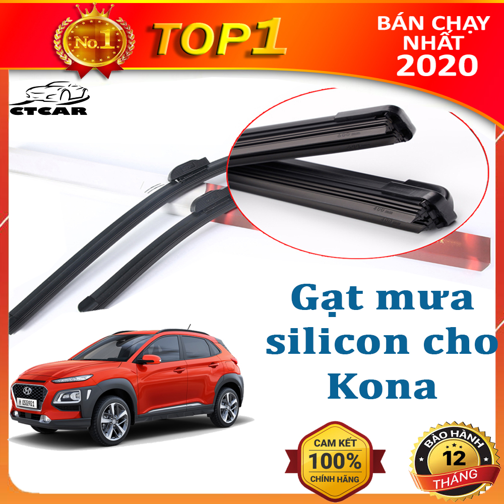 Gạt mưa Huyndai Kona loại chổi gạt silicone mềm không xương cao cấp bộ 2 cái 650mm và 400mm CTCar Store