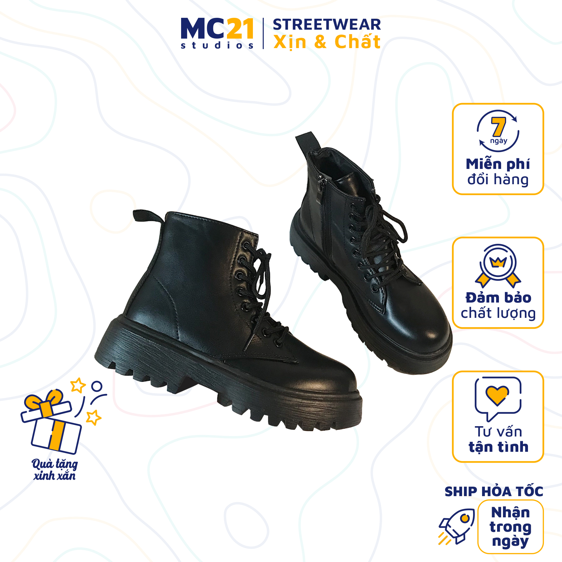 Giày boots cổ cao nữ MINION CLOTHING đế độn 4cm kéo khoá Ulzzang Streetwear chất da PU đi êm chân G2401