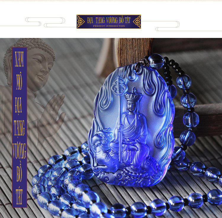 Chuỗi hạt đeo cổ mặt Phật Địa Tạng Vương Bồ Tát bằng lưu ly