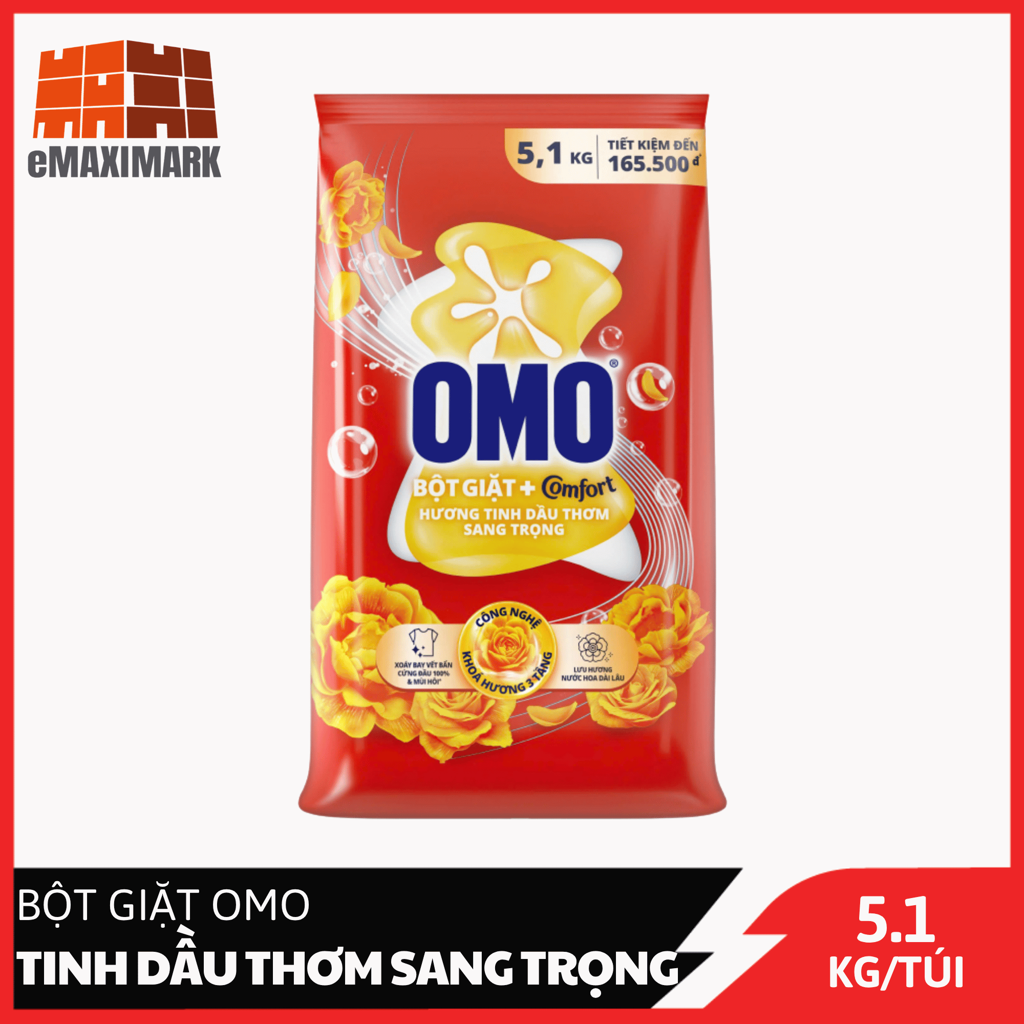 Bột Giặt Omo Hương Tinh Dầu Thơm Sang Trọng Túi 5,1kg