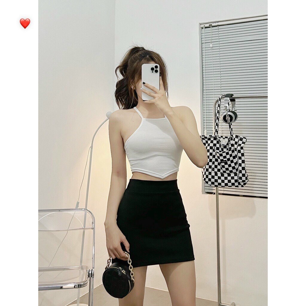 Áo croptop 2 dây nữ kiểu cổ yếm ôm sát nách vạt bầu mộc 1999 store