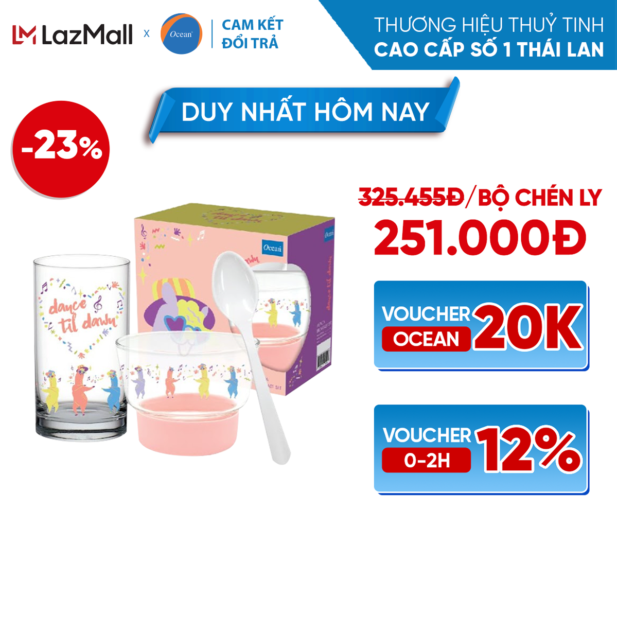 Bộ chén và ly thủy tinh Ocean Alpaca