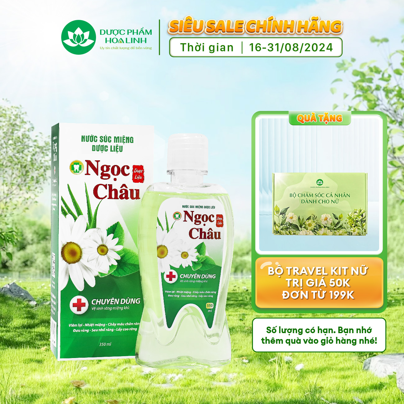 Nước súc miệng dược liệu Ngọc Châu 350ml - Ngăn nhiệt miệng, diệt khuẩn, giữ hơi thở thơm mát
