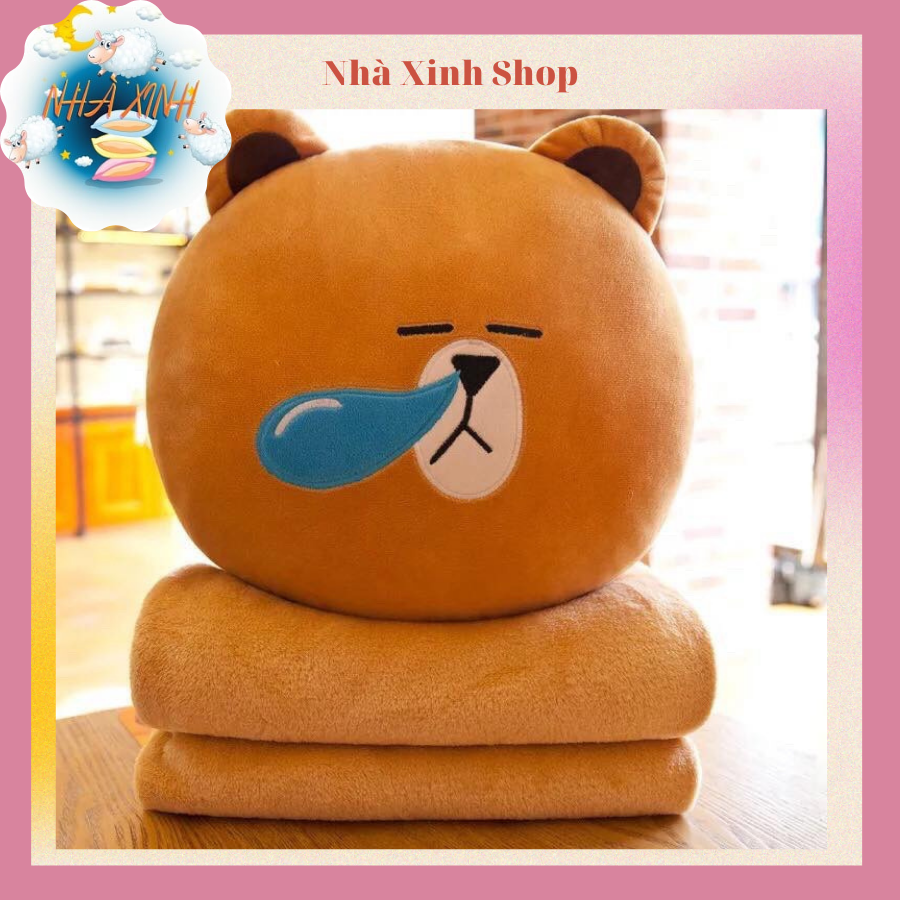 Bộ chăn gối văn phòng gấu xinh tròn