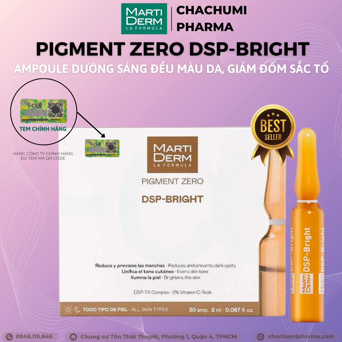 Martiderm pigment zero DSP bright Ampoule dưỡng sáng, giảm đốm sắc tố